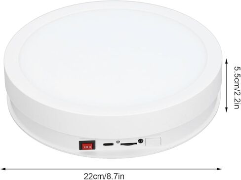 Rotating Display Stand, 360 Degree Motorized Photography Turntable with Remote Control Adjustable Speed LED Light USB Power Supply Product Display Platform for Jewelry (White) in Saudi Arabia
