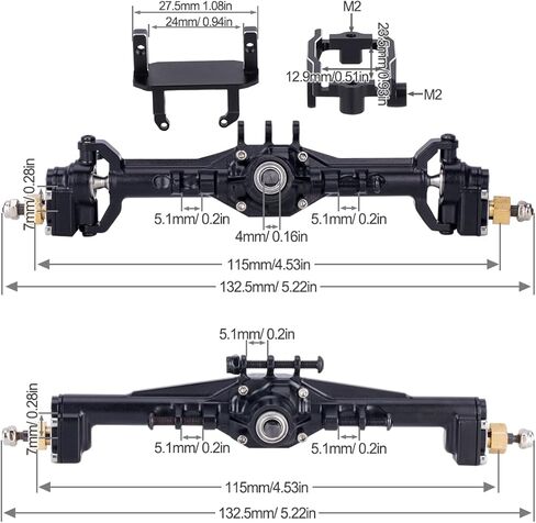 +10mm Diamond CNC Portal Axles with Lay Down Servo Mount & Links for 1/18 RC Crawler TRX4M Axle Upgrade Parts (Black-1Set) in Saudi Arabia
