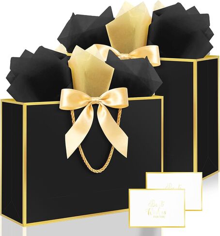 Ethhqu Fancy Large Gift Bags with Handles, 2 Pack 12.6x10x4 Inches - Includes Tissue Paper & Cards for Birthday, Valentine's Day, Baby Shower, Wedding, Anniversary & Holiday Gifts (Blue and Silver) in Saudi Arabia
