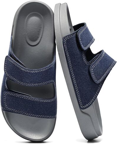 Women's Double Strap Slide Sandals with Adjustable Velcro，Open Toe Flat Sandals with Comfortable Cushioned Non-Slip Sole Casual Slip On Sandals for Summer Daily Walking, Beach Vacation, Shopping and Travel in Saudi Arabia