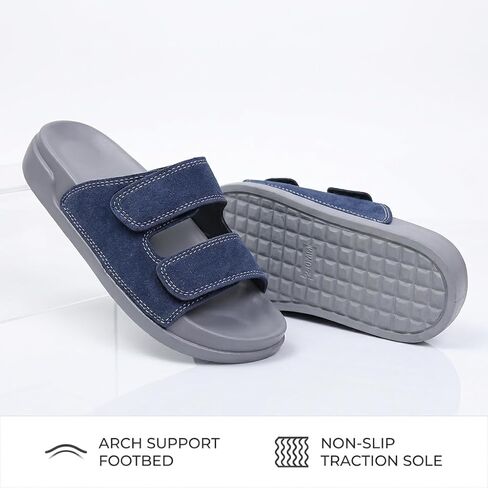Women's Double Strap Slide Sandals with Adjustable Velcro，Open Toe Flat Sandals with Comfortable Cushioned Non-Slip Sole Casual Slip On Sandals for Summer Daily Walking, Beach Vacation, Shopping and Travel in Saudi Arabia