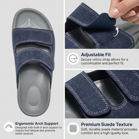 Women's Double Strap Slide Sandals with Adjustable Velcro，Open Toe Flat Sandals with Comfortable Cushioned Non-Slip Sole Casual Slip On Sandals for Summer Daily Walking, Beach Vacation, Shopping and Travel in Saudi Arabia