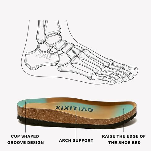 XIXITIAO Suede Sandals Womens with Adjustable Dual Buckle, Flat Slides Sandals with Arch Support Cork Footbed, Non Slip EVA Lightweight Slippers for Summer in Saudi Arabia