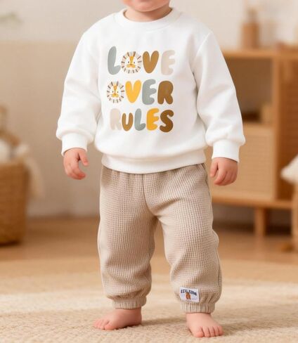 Baby Sweatsuit Set for Boy Girl, Long Sleeve Sweatshirt & Cotton Blend Waffle Pants Toddler Outfit for 6 Month - 3 Years in Saudi Arabia
