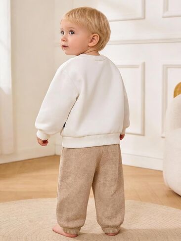 Baby Sweatsuit Set for Boy Girl, Long Sleeve Sweatshirt & Cotton Blend Waffle Pants Toddler Outfit for 6 Month - 3 Years in Saudi Arabia