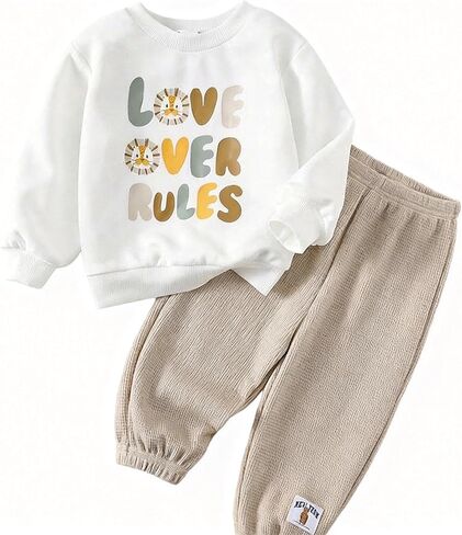 Baby Sweatsuit Set for Boy Girl, Long Sleeve Sweatshirt & Cotton Blend Waffle Pants Toddler Outfit for 6 Month - 3 Years in Saudi Arabia
