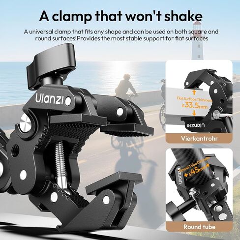 ULANZI CO78 Super Clamp Kit مع ذراع سحري، لكاميرا الحركة - 1/4 بوصة ودبابيس تحديد موقع ARRI + حامل حذاء بارد، 3 فك ورأس كروي مزدوج مصمم للتصوير المرن والمنخفض والعالي، سعة التحميل في حدود 1 كجم in Kuwait