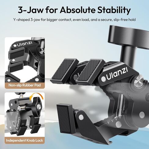 ULANZI CO78 Super Clamp Kit مع ذراع سحري، لكاميرا الحركة - 1/4 بوصة ودبابيس تحديد موقع ARRI + حامل حذاء بارد، 3 فك ورأس كروي مزدوج مصمم للتصوير المرن والمنخفض والعالي، سعة التحميل في حدود 1 كجم in Kuwait