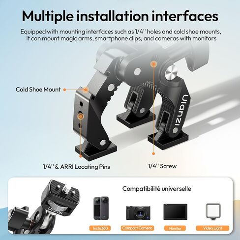 ULANZI CO78 Super Clamp Kit مع ذراع سحري، لكاميرا الحركة - 1/4 بوصة ودبابيس تحديد موقع ARRI + حامل حذاء بارد، 3 فك ورأس كروي مزدوج مصمم للتصوير المرن والمنخفض والعالي، سعة التحميل في حدود 1 كجم in Kuwait