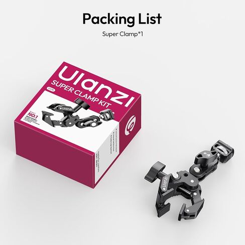 ULANZI CO78 Super Clamp Kit مع ذراع سحري، لكاميرا الحركة - 1/4 بوصة ودبابيس تحديد موقع ARRI + حامل حذاء بارد، 3 فك ورأس كروي مزدوج مصمم للتصوير المرن والمنخفض والعالي، سعة التحميل في حدود 1 كجم in Kuwait