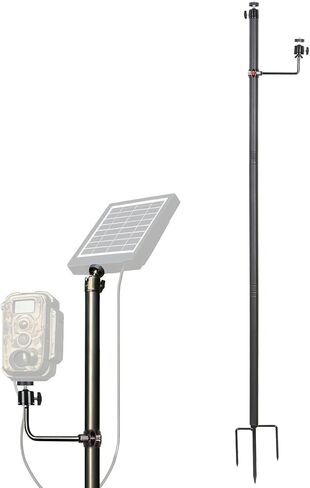 Heavy Duty Trail Camera Mount with Tripod Ground Stake | Includes Height-Adjustable Side Mount for Dual Camera or Solar Panel Setup | Max Height 57" | Universal 1/4"-20 Screw (57" Brown x 2) in Kuwait