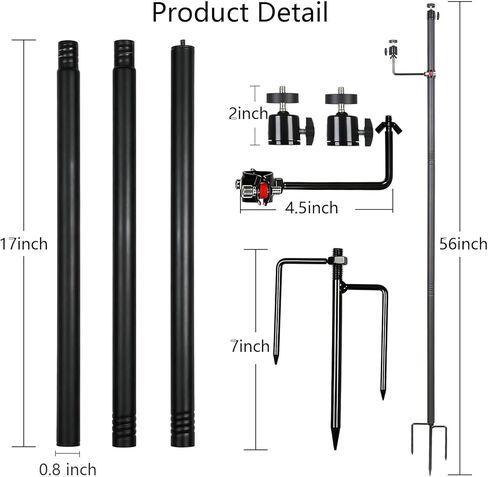 Heavy Duty Trail Camera Mount with Tripod Ground Stake | Includes Height-Adjustable Side Mount for Dual Camera or Solar Panel Setup | Max Height 57" | Universal 1/4"-20 Screw (57" Brown x 2) in Kuwait