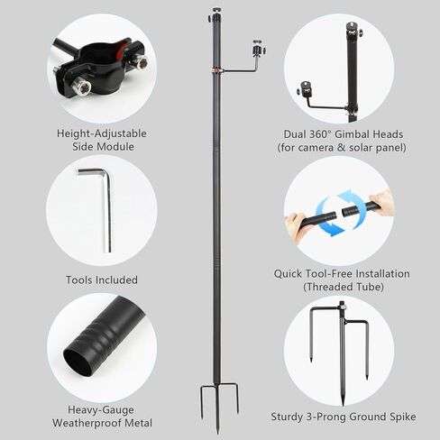 Heavy Duty Trail Camera Mount with Tripod Ground Stake | Includes Height-Adjustable Side Mount for Dual Camera or Solar Panel Setup | Max Height 57" | Universal 1/4"-20 Screw (57" Brown x 2) in Kuwait