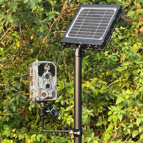 Heavy Duty Trail Camera Mount with Tripod Ground Stake | Includes Height-Adjustable Side Mount for Dual Camera or Solar Panel Setup | Max Height 57" | Universal 1/4"-20 Screw (57" Brown x 2) in Kuwait