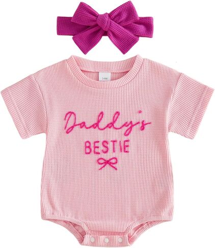 Baby Girl Clothes Daddys Girl Outfit Cute Letter Embroidered Waffle Bubble Romper Onesie Tee Shirt in Kuwait