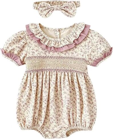 Baby Girl Floral Sister Matching Outfit Floral Ruffles Romper Bodysuit & Dress Clothes for Infant Toddler in Kuwait