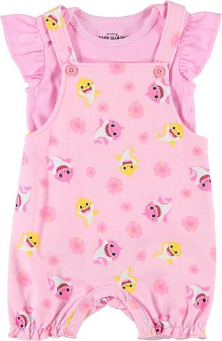 Baby Shark Baby Girls Newborn Infant Baby Yoda Shortall Romper and T-Shirt Set in Saudi Arabia