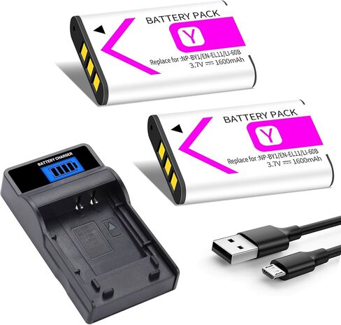 2-Pack LI-60B Battery and LCD Charger Kit for LI-60B NP-BY1 EN-EL11 D-Li78 Compatible with Nikon Coolpix S550 S560 Sony Action Cam Mini HDR-AZ1VR AZ1 AZ1V AZ1VR Olympus FE-370 in Kuwait