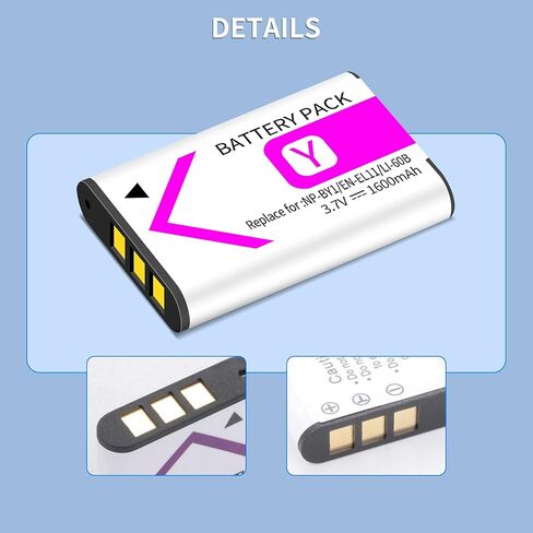 2-Pack LI-60B Battery and LCD Charger Kit for LI-60B NP-BY1 EN-EL11 D-Li78 Compatible with Nikon Coolpix S550 S560 Sony Action Cam Mini HDR-AZ1VR AZ1 AZ1V AZ1VR Olympus FE-370 in Kuwait