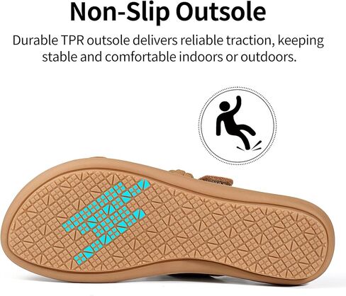 Aomigoct Womens Casual Slide Sandals: Brown 7.5 Slip-On & Adjustable Straps for Quick Outings - Cushioning Insoles & Soft Lining for Comfortable in Home Lounging - Busy Lifestyles in Kuwait