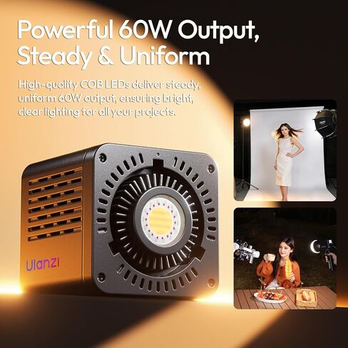 ULANZI C60RGB 60W RGB COB ضوء الفيديو، Mini Bowens المحمولة LED التصوير الفوتوغرافي المستمر إخراج الإضاءة وULANZI 11.8 بوصة فانوس صغير Softbox Softbox معدل الضوء مع مجموعة حقيبة التخزين in Kuwait