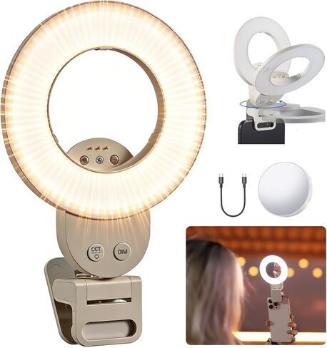 Godox LR30Bi LED Ring Video Light، ضوء ناعم ينبعث من الجانب مع مرآة مدمجة، 2800K-6500K ثنائي اللون، CRI 97+، USB-C، مكياج، هاتف بمشبك، دقة ألوان عالية لإنشاء المحتوى، صورة شخصية in Kuwait