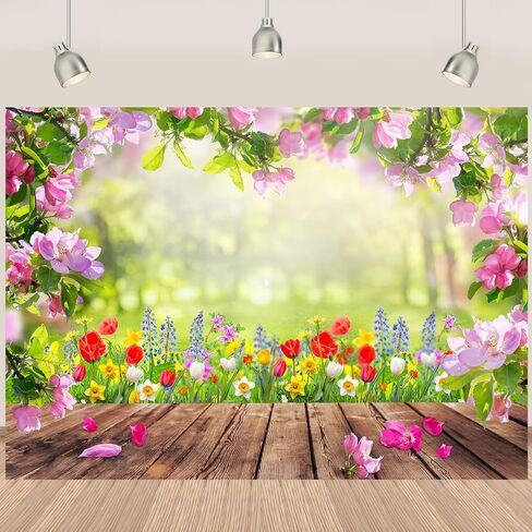 7x5ft Spring Backdrops for Photography Wooden Spring Photo Backdrop Flower Garden Theme Background Banner for Birthday Wedding Bridal Shower Party Decorations Banner 82x59 Inch （Polyester） in Saudi Arabia