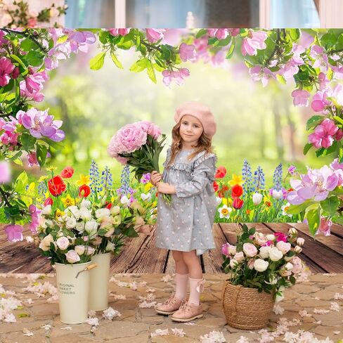 7x5ft Spring Backdrops for Photography Wooden Spring Photo Backdrop Flower Garden Theme Background Banner for Birthday Wedding Bridal Shower Party Decorations Banner 82x59 Inch （Polyester） in Saudi Arabia