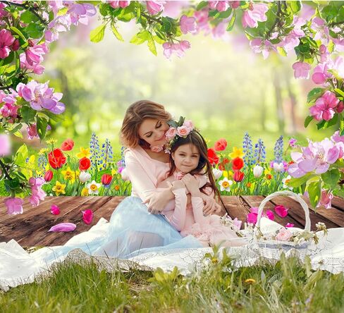 7x5ft Spring Backdrops for Photography Wooden Spring Photo Backdrop Flower Garden Theme Background Banner for Birthday Wedding Bridal Shower Party Decorations Banner 82x59 Inch （Polyester） in Saudi Arabia