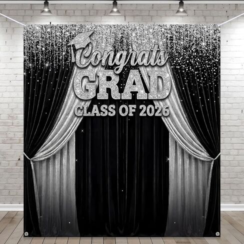 Frienda Large Class of 2026 Graduation Backdrop 5.9 x 6.6 ft Black Gold Congrats Grad Graduation Party Decoration Photo Props Prom Booth Banner Photography Background for College Party Decor Supplies in Kuwait