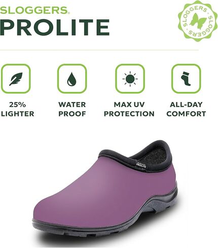 Sloggers ProLite Women’s Garden & Work Slip-On Shoes – 25% Lighter Waterproof Comfort Clogs with All-Day Insoles, UV Protection, Arch Support & Deep-Lug Traction – Made in USA with US & Imported Parts in Saudi Arabia