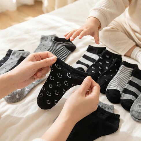 Baby Socks, 10 Pairs Toddler Socks 4t-5t Soft Cotton Ankle Infant Hosiery, Striped Heart Patterned Low Cut Boy Girl Stockings For Girls 3-7 Years Old Daily School Wear in Kuwait
