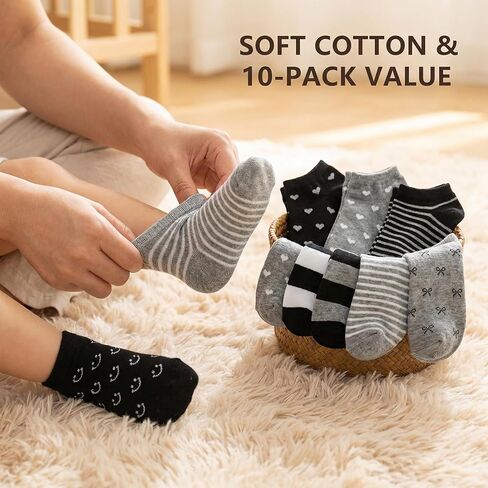 Baby Socks, 10 Pairs Toddler Socks 4t-5t Soft Cotton Ankle Infant Hosiery, Striped Heart Patterned Low Cut Boy Girl Stockings For Girls 3-7 Years Old Daily School Wear in Kuwait