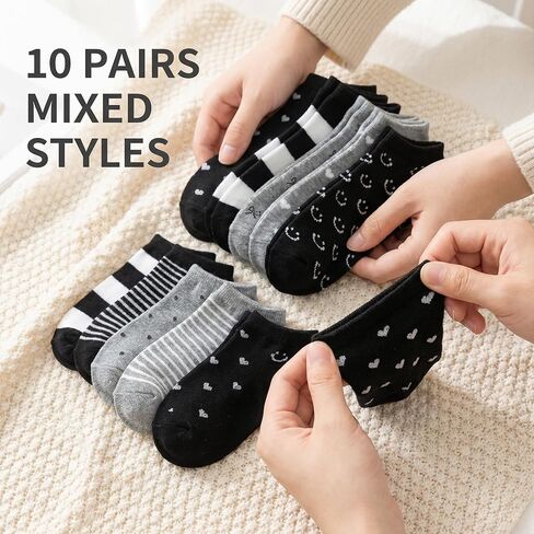 Baby Socks, 10 Pairs Toddler Socks 4t-5t Soft Cotton Ankle Infant Hosiery, Striped Heart Patterned Low Cut Boy Girl Stockings For Girls 3-7 Years Old Daily School Wear in Kuwait