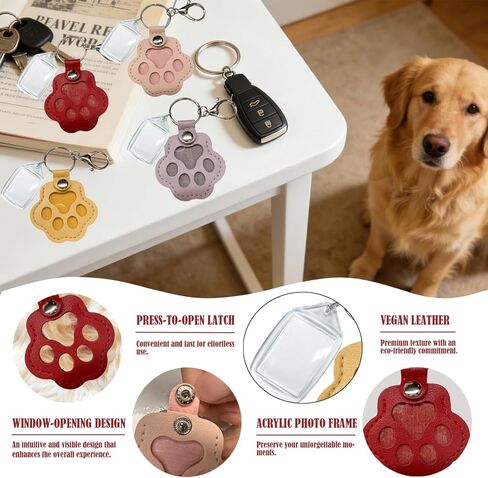 4 Pcs Dog Hair Keychain, Pet Paw Shaped Leather Keychain with Photo Slot, Cute Paw Memorial Keepsake Keyring for Pets Fur & Photo Collection, Pet Memorial Gifts for Dogs & Cats(B 4 pcs) in Saudi Arabia