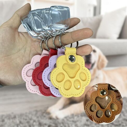 4 Pcs Dog Hair Keychain, Pet Paw Shaped Leather Keychain with Photo Slot, Cute Paw Memorial Keepsake Keyring for Pets Fur & Photo Collection, Pet Memorial Gifts for Dogs & Cats(B 4 pcs) in Saudi Arabia