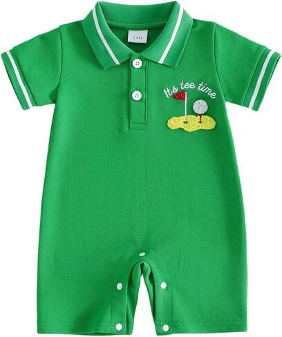 Baby Boy Soccer Outfit Newborn Short Sleeve Soccer Embroidery Romper Lapel Button Jumpsuit Infant Cute Summer Outfit in Saudi Arabia