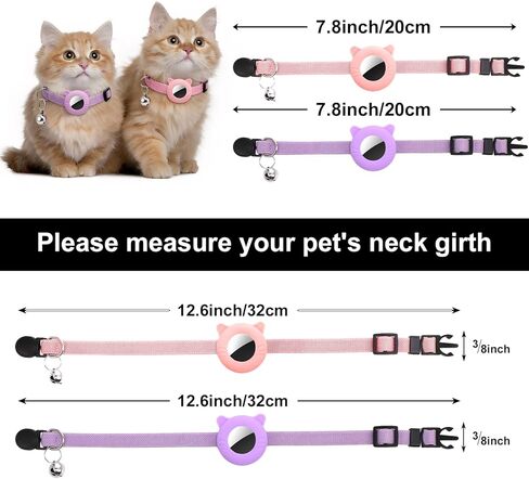 2 Pack Airtag Cat Collar, Breakaway Safety Buckle with Bell, Adjustable 7.5-12.5 Inch Soft Nylon Collars for Girl Boy Cats Kitten Puppy, Pink & Purple Set in Saudi Arabia