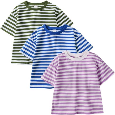 3-Pack Boys Girls Short Sleeve T-Shirt Striped Crew Neck Tee Toddler Summer Soft Casual T Shirts in Saudi Arabia