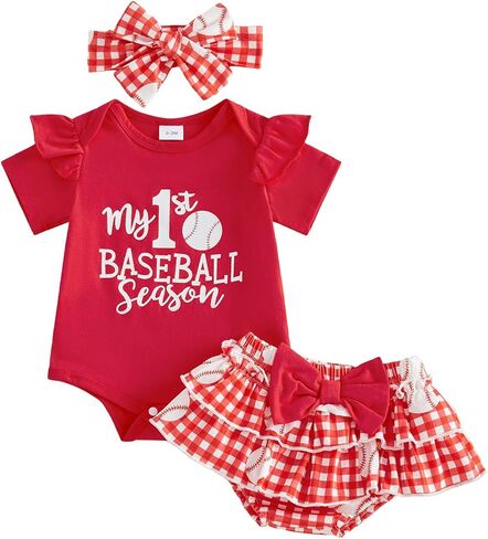 My First Baseball Season Baby Girl Outfit Romper Baseball Bow Tutu Bloomer Shorts Set Cute Newborn Coming Home Summer in Saudi Arabia