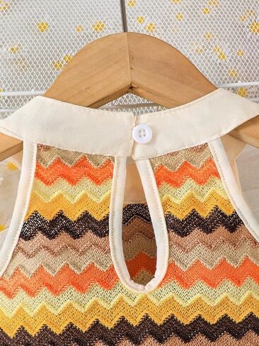 Baby Girls' Chevron Halter Outfit – Sleeveless Top & Shorts Set with Daisy Detail for 6M-3Y Toddler Summer Clothes in Saudi Arabia