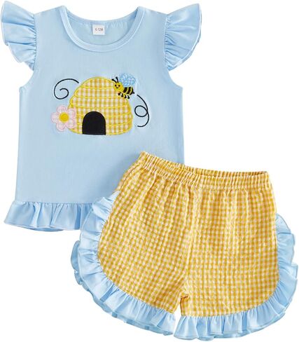 Kuriozud Toddler Baby Girl Clothes Cute Ruffle Shirts Top Shorts Set 2 Piece Summer Outfits in Saudi Arabia