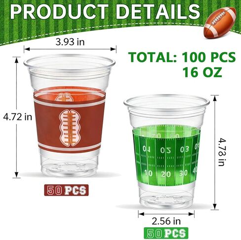 Football Disposable Plastic Cups, 50 Pack 16oz Clear Party Cups for Football-Themed Birthdays, Tailgates, Game Day Parties, Sports Party Supplies, Drinkware & Touchdown Favors (50PCS) in Saudi Arabia