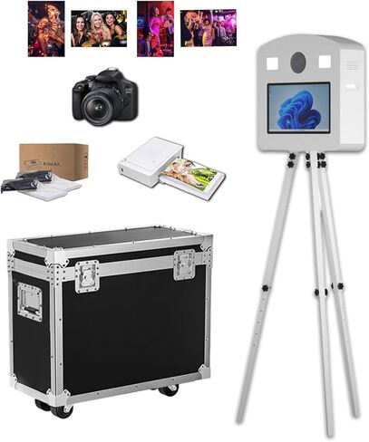 Photo Booth Machine with 15.6" Interactive Touch Screen,Retractable Vintage DSLR Mirror Photo Booth with Flight Case for Events Parties Wedding Rental (Machine+Camera+Printer) in Saudi Arabia