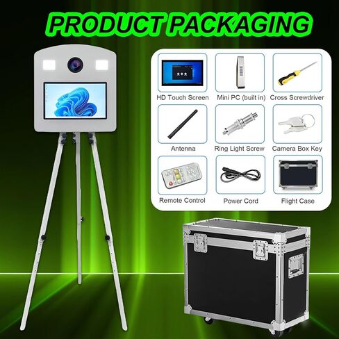 Photo Booth Machine with 15.6" Interactive Touch Screen,Retractable Vintage DSLR Mirror Photo Booth with Flight Case for Events Parties Wedding Rental (Machine+Camera+Printer) in Saudi Arabia