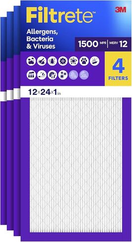 Filtrete 12x12x1 Air Filter, MPR 1500, MERV 12, Healthy Living Ultra-Allergen 3-Month Pleated 1-Inch Air Filters, 4 Filters in Kuwait