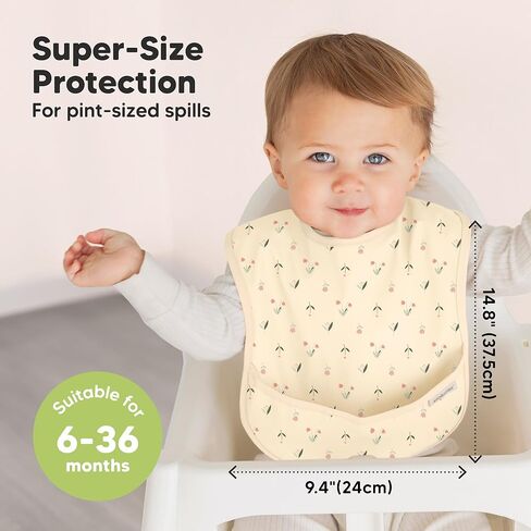 Keababies 3-Pack Waterproof Baby Bibs for Eating and 12-Pack Baby Food Glass Containers - Lightweight Baby Bib with Food Catcher - 4 oz Leak-Proof, Microwavable, Baby Food Storage Container in Kuwait
