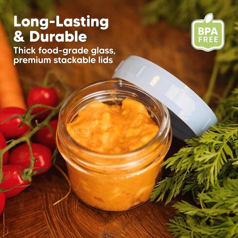 Keababies 3-Pack Waterproof Baby Bibs for Eating and 12-Pack Baby Food Glass Containers - Lightweight Baby Bib with Food Catcher - 4 oz Leak-Proof, Microwavable, Baby Food Storage Container in Kuwait