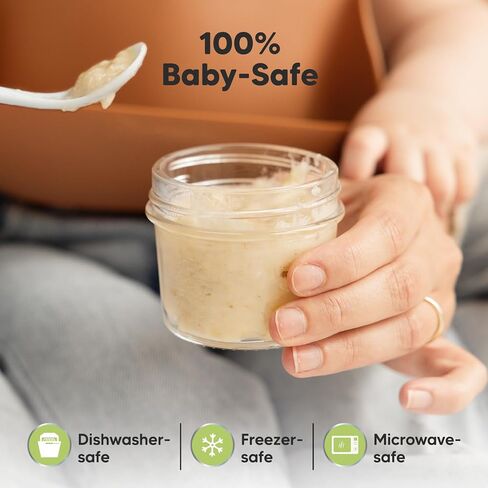 Keababies 3-Pack Waterproof Baby Bibs for Eating and 12-Pack Baby Food Glass Containers - Lightweight Baby Bib with Food Catcher - 4 oz Leak-Proof, Microwavable, Baby Food Storage Container in Kuwait
