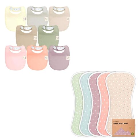 KeaBabies 8-Pack Organic Baby Bibs for Girls & Boys and 5-Pack Organic Burp Cloths for Baby Boys and Girls - Teething Baby Bibs for Boy, Girl, Ultra Absorbent Burping Cloth, Burp Clothes in Kuwait